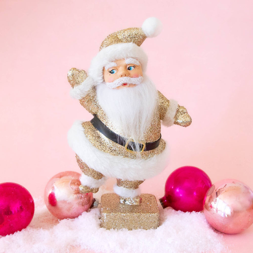 Retro Flocked Dancing Santa