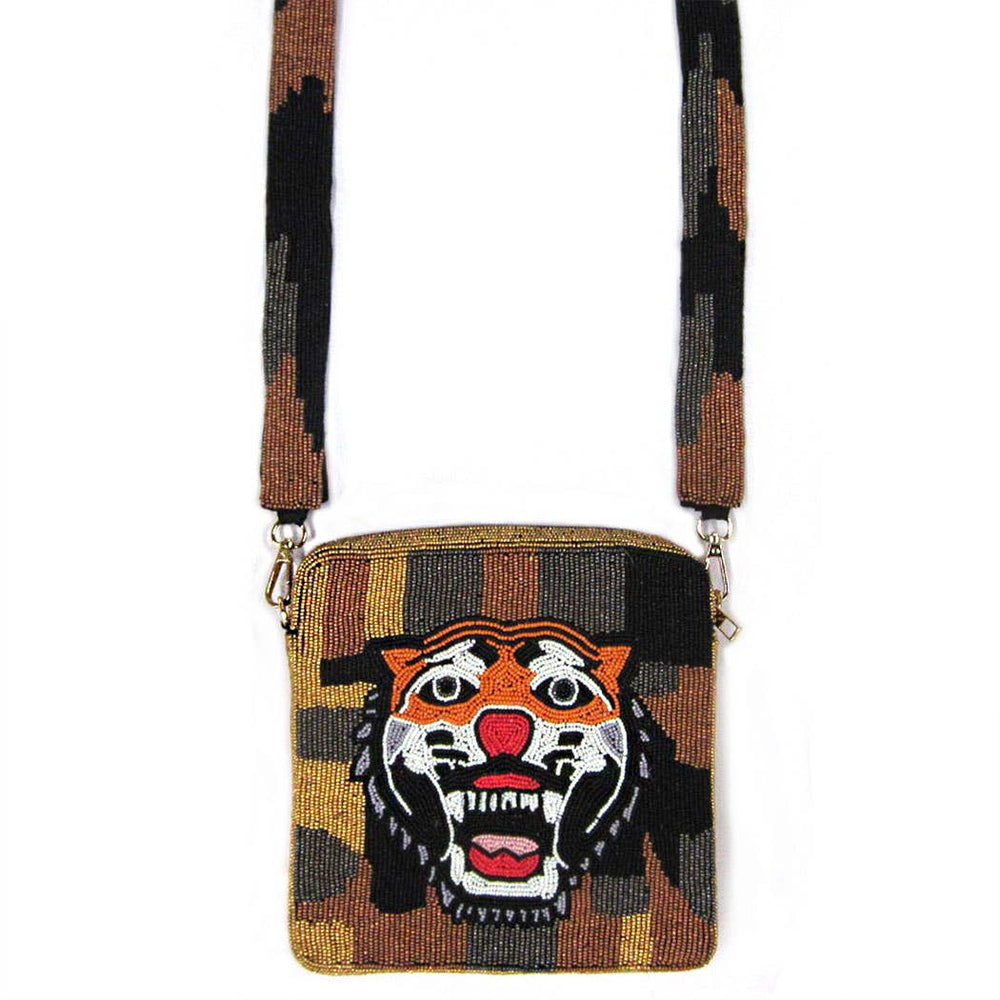 Seed Beaded Tiger Crossbody Bag