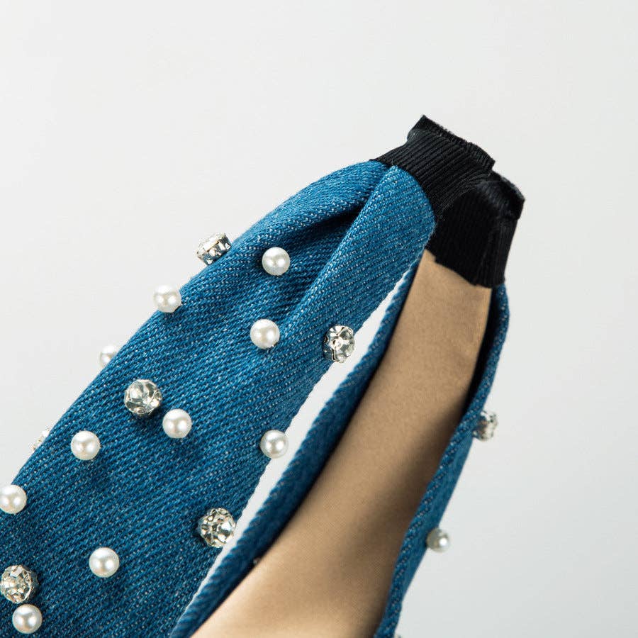 
                  
                    Pearl + Rhinestone Denim Top Knot Headband
                  
                