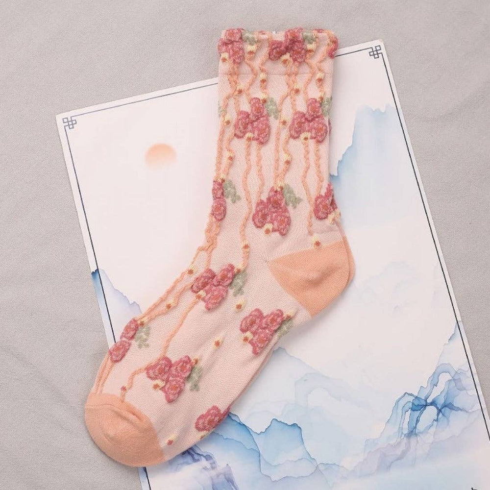 
                  
                    Embossed Women's Socks - Orange Florals
                  
                