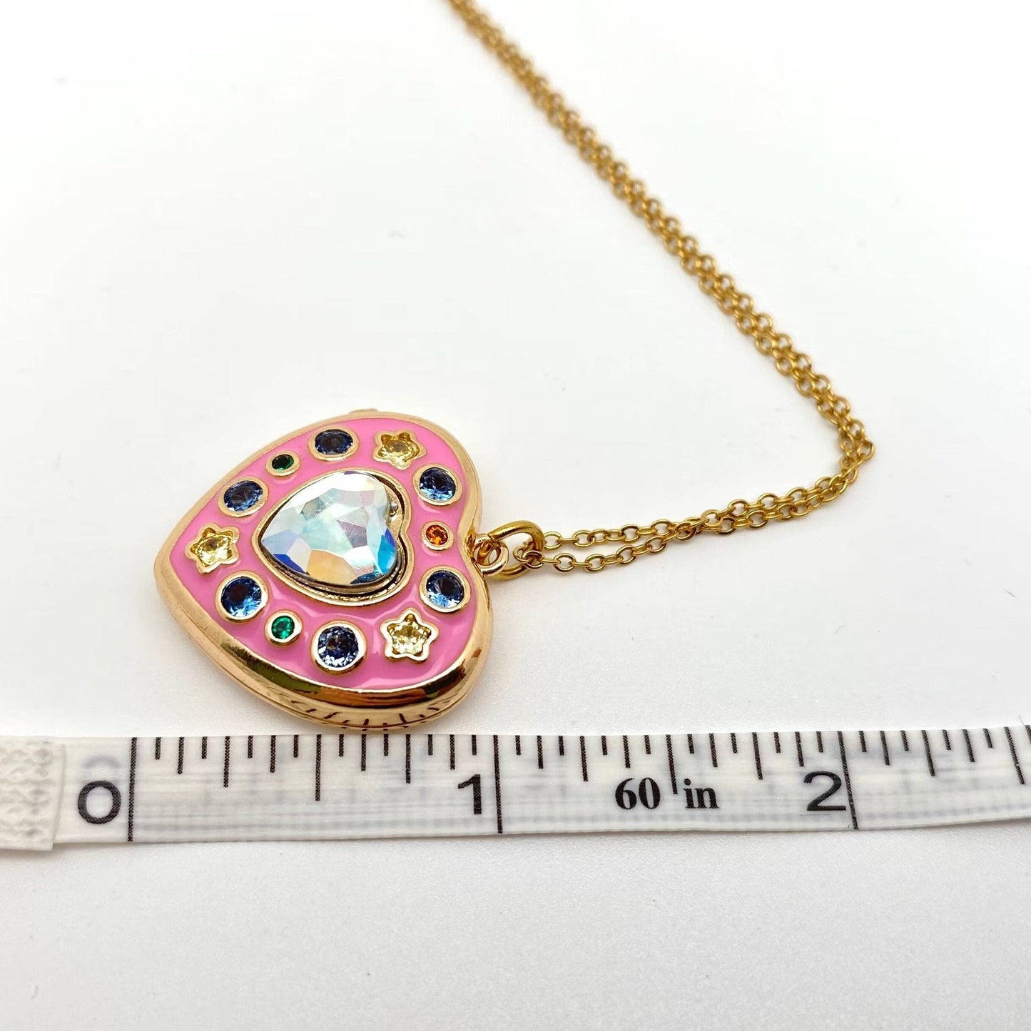 
                  
                    CZ Studded Pink Enamel Heart Locket Necklace
                  
                