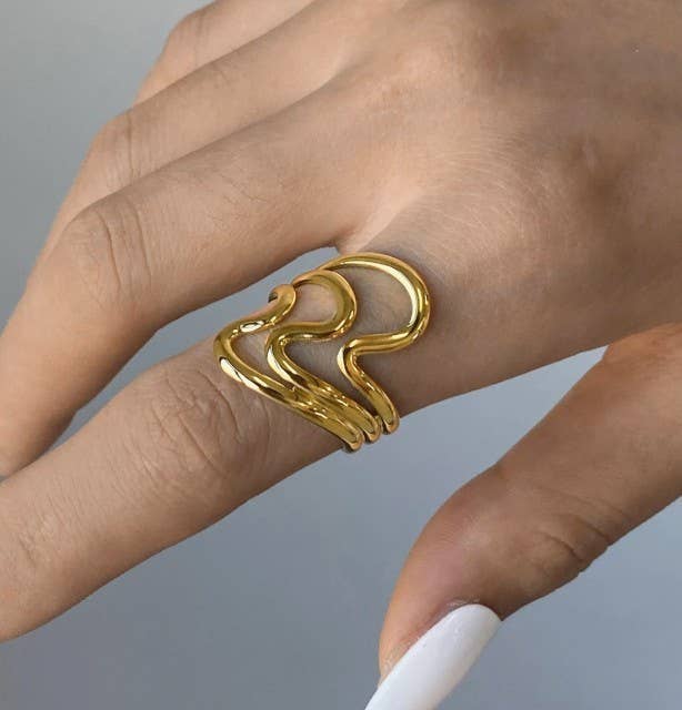 Stacked Ridges Adjustable Ring