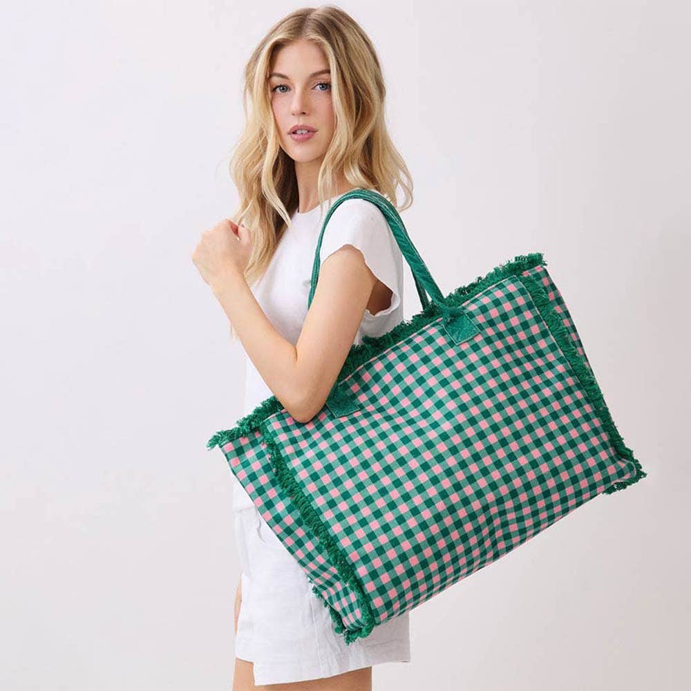 
                  
                    Gingham Low Pyle Terry XL Shoulder Tote
                  
                
