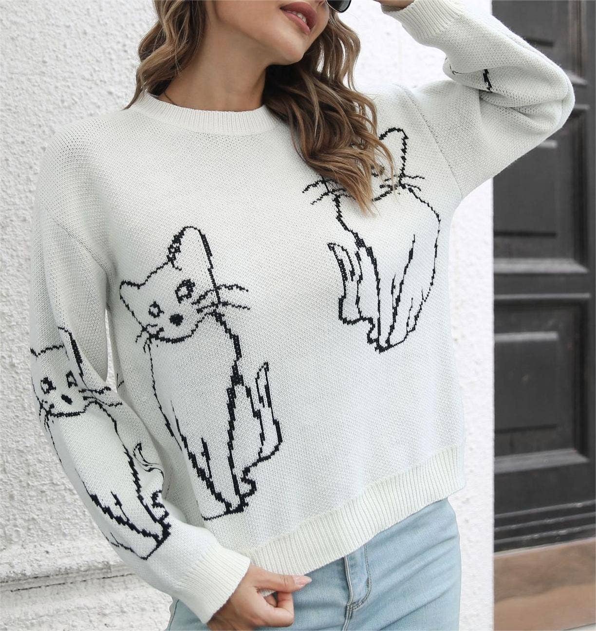 
                  
                    Cat Contour Jacquard Knit Sweater
                  
                