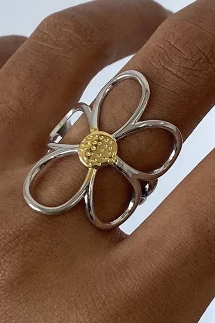 
                  
                    Two Tone Flower Adjustable Ring
                  
                