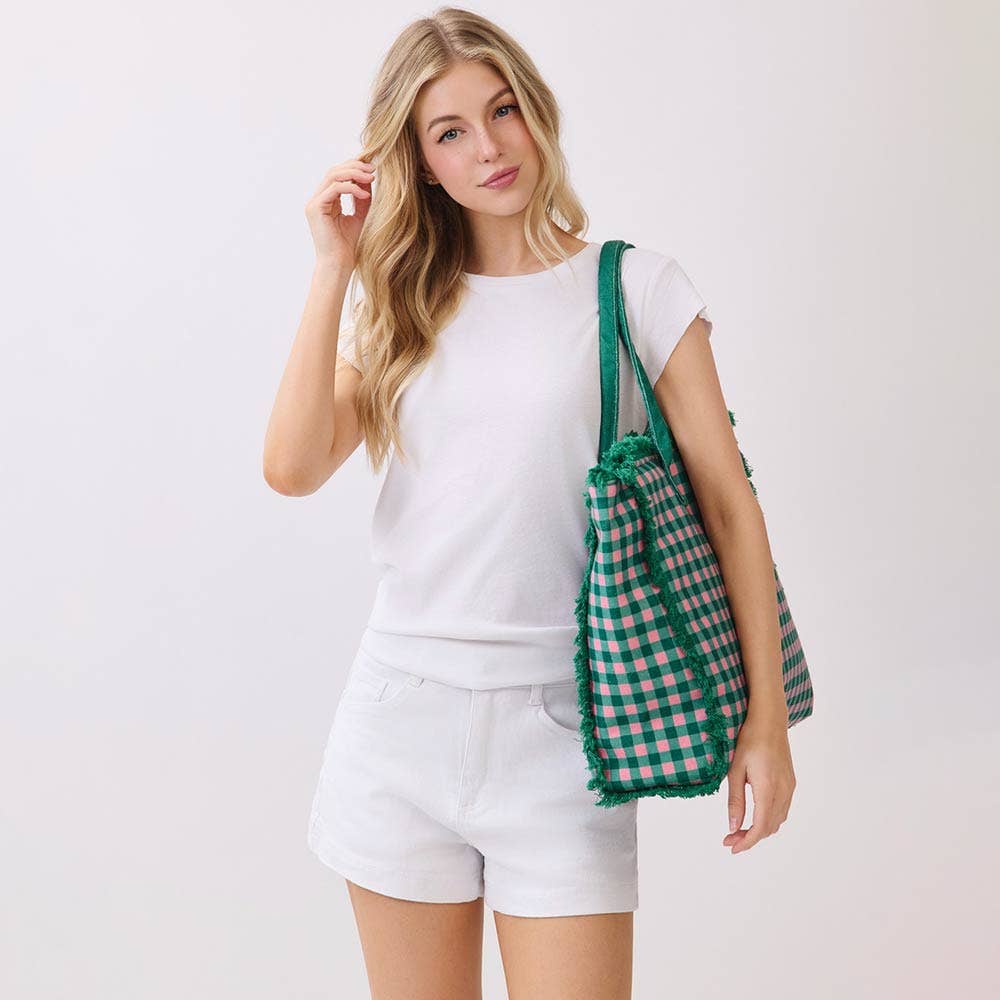 
                  
                    Gingham Low Pyle Terry XL Shoulder Tote
                  
                