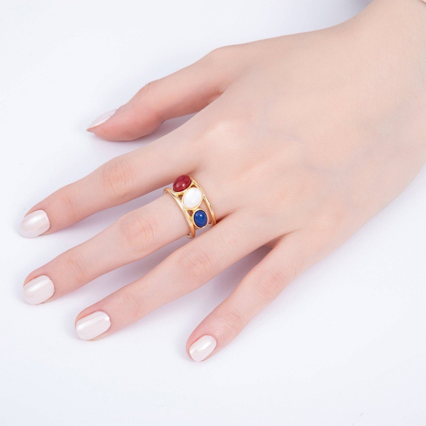 
                  
                    Natural Gemstone Cabochon Double Band Ring
                  
                