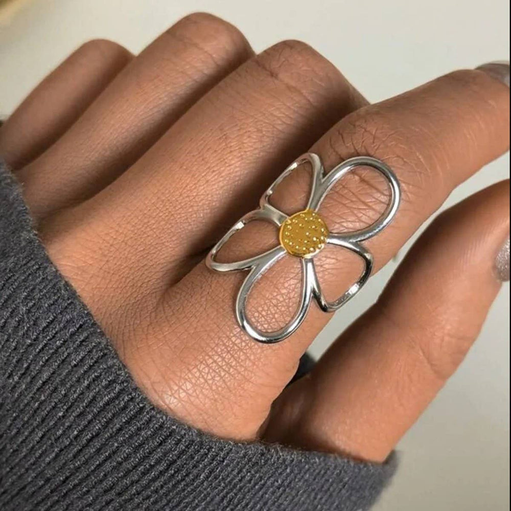 Two Tone Flower Adjustable Ring