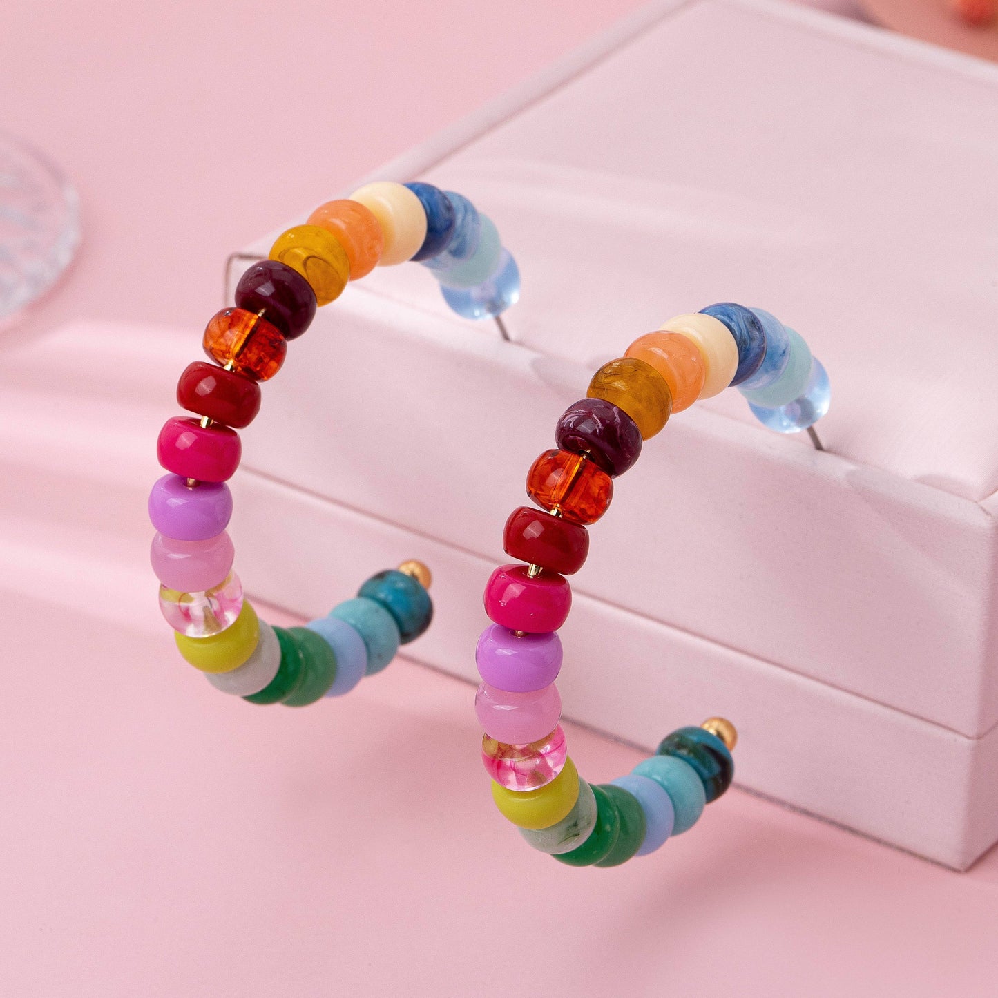 
                  
                    Multi-Color Beaded Open Hoop Earrings
                  
                