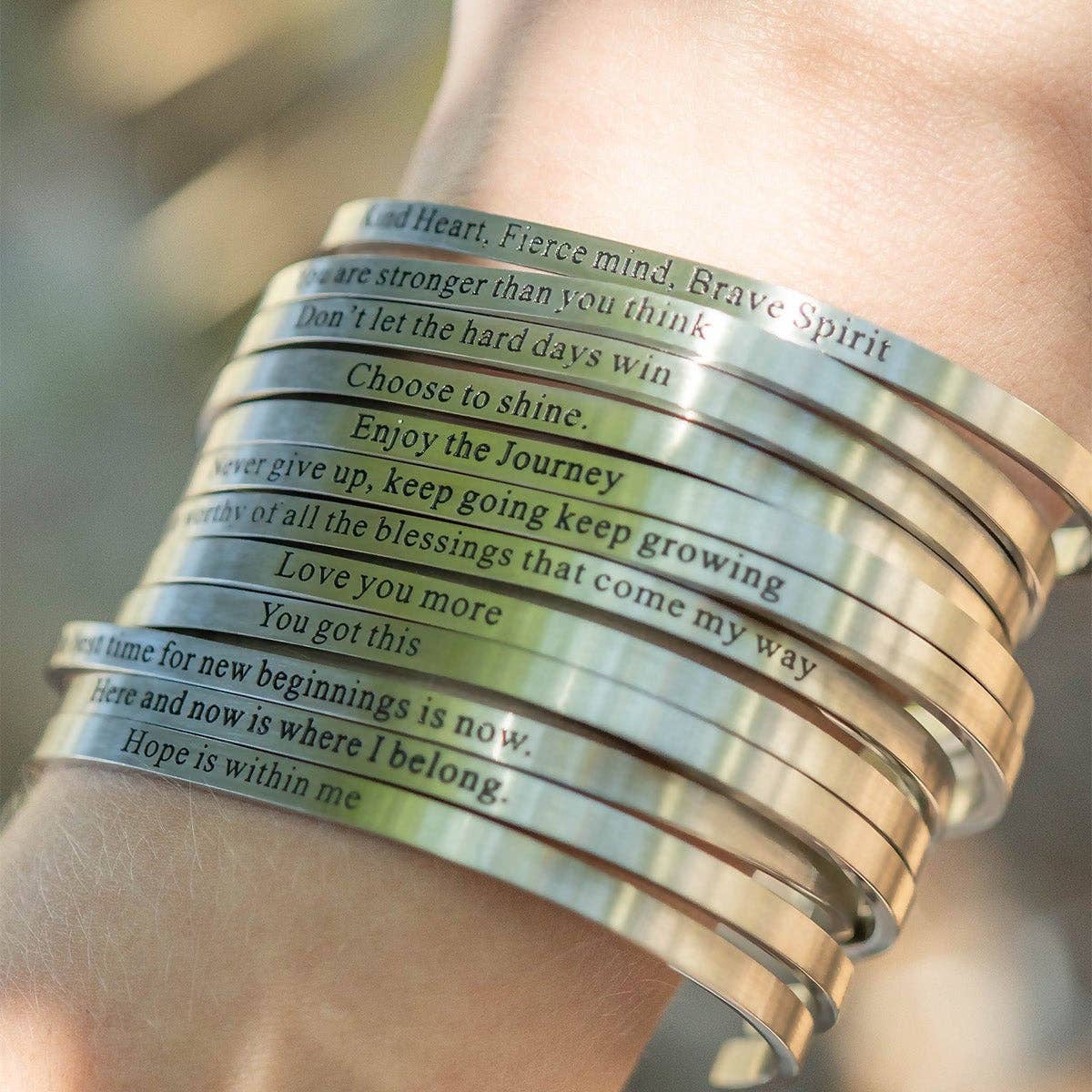 
                  
                    "Let your Light Shine" Engraved Cuff Bracelet
                  
                