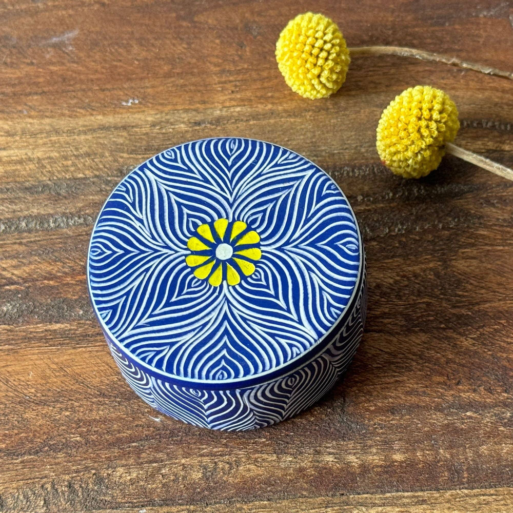 Soapstone Floral Blue Trinket Box