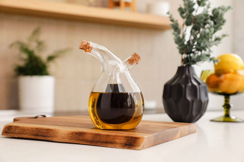 Glass Oil & Vinegar Cruet Dispenser: 2 in 1