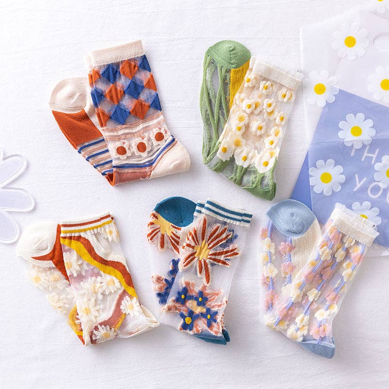 
                  
                    Sheer Floral Socks
                  
                