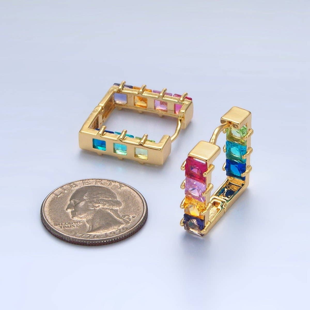 
                  
                    Colorful CZ Inlaid Square "Hoops"
                  
                