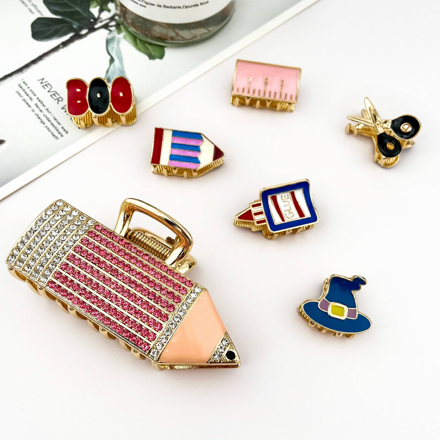 
                  
                    Rhinestone and Enamel Back to School Hair Claws
                  
                