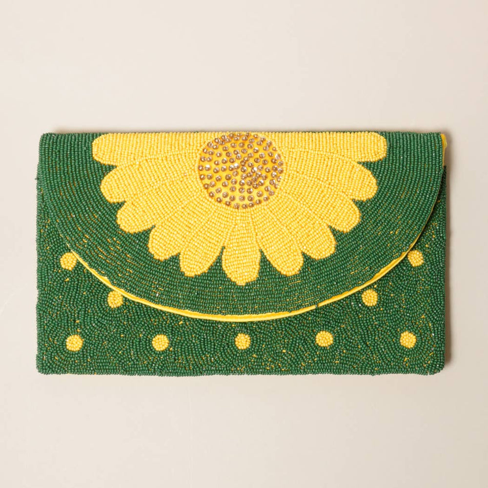 Daisy Seed Beaded Flower Crossbody Chain Clutch