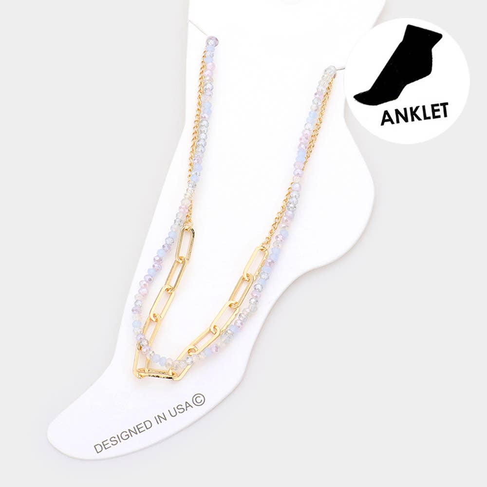 
                  
                    Paperclip & Pale Blue Beaded Petite Double Chain Anklet
                  
                