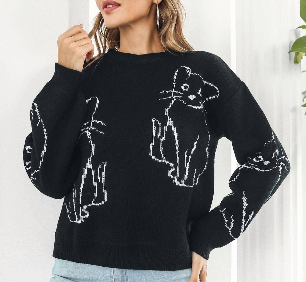 
                  
                    Cat Contour Jacquard Knit Sweater
                  
                