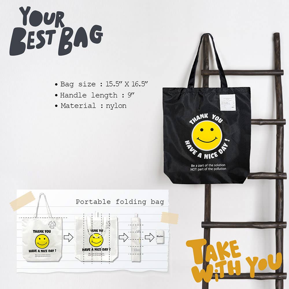 
                  
                    "Thank You" Classic Smiley Collapsible Shopping Tote
                  
                