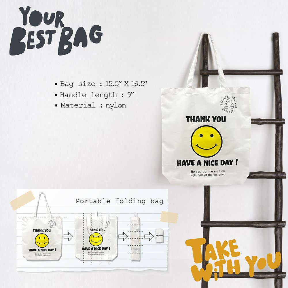 
                  
                    "Thank You" Classic Smiley Collapsible Shopping Tote
                  
                
