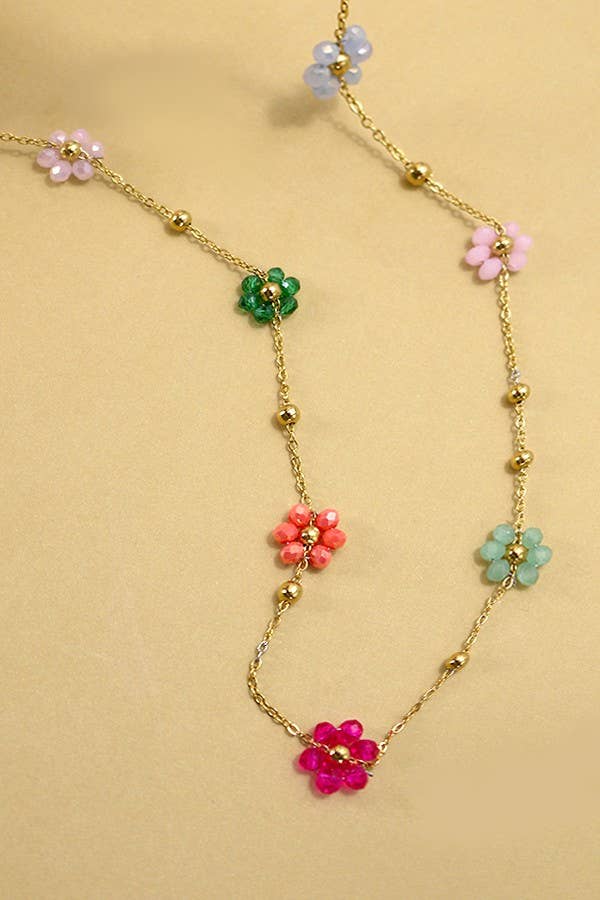 
                  
                    Flower Beaded Gold Link Necklace
                  
                