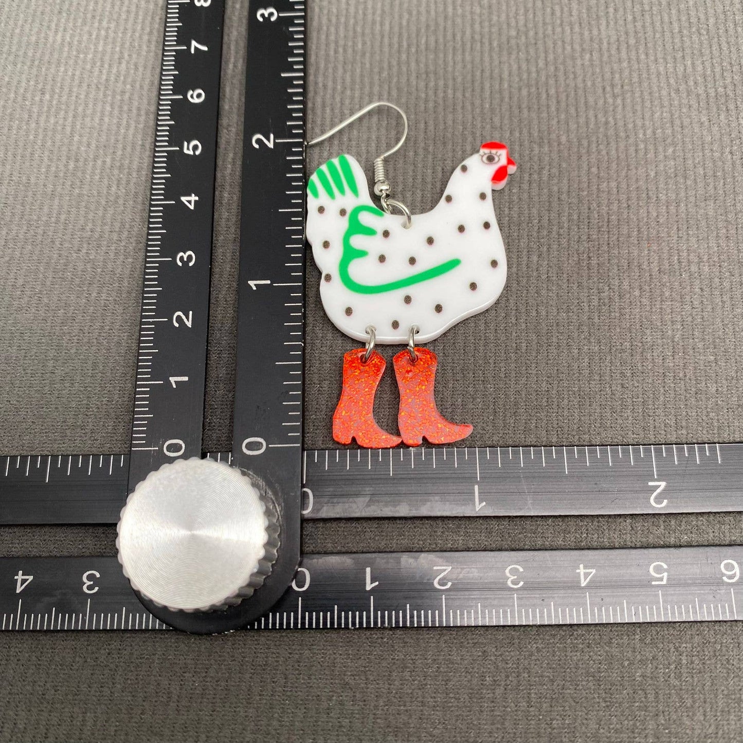 
                  
                    Hen in Western Boots Acrylic Dangle Earrings
                  
                