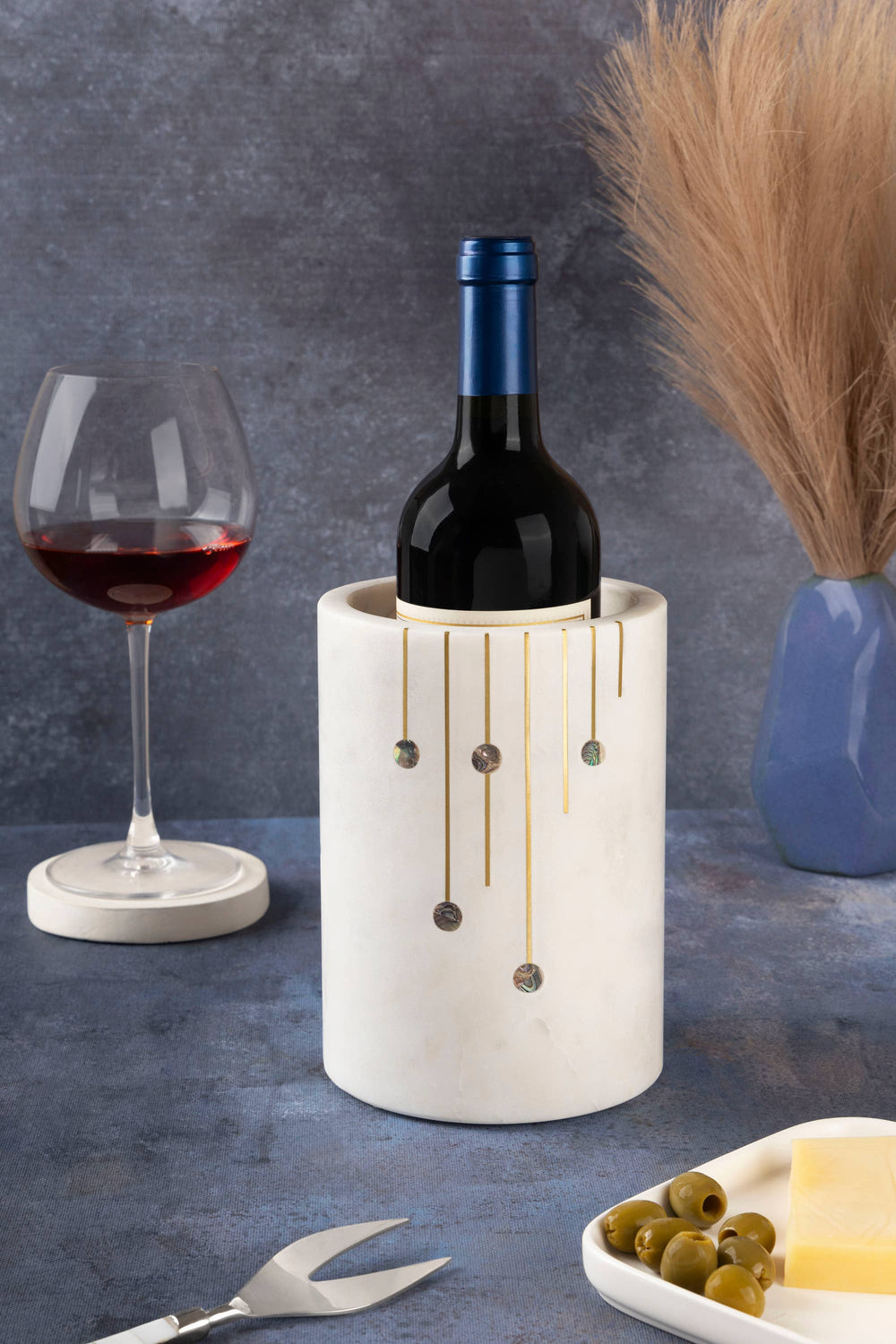 Marble Wine Chiller with Brass and Mother of Pearl Inlay