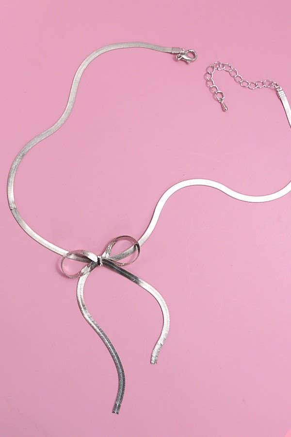 Silver Snake Chain Bow Necklace