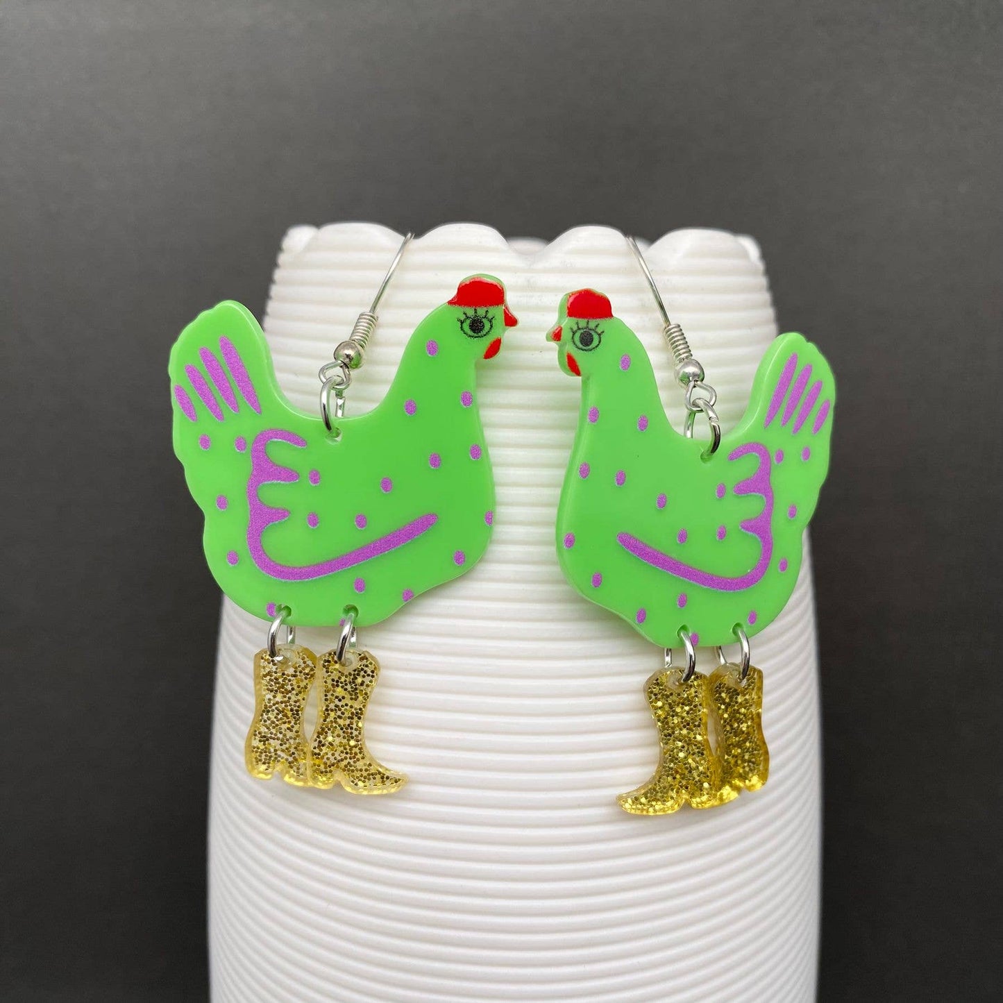
                  
                    Hen in Western Boots Acrylic Dangle Earrings
                  
                