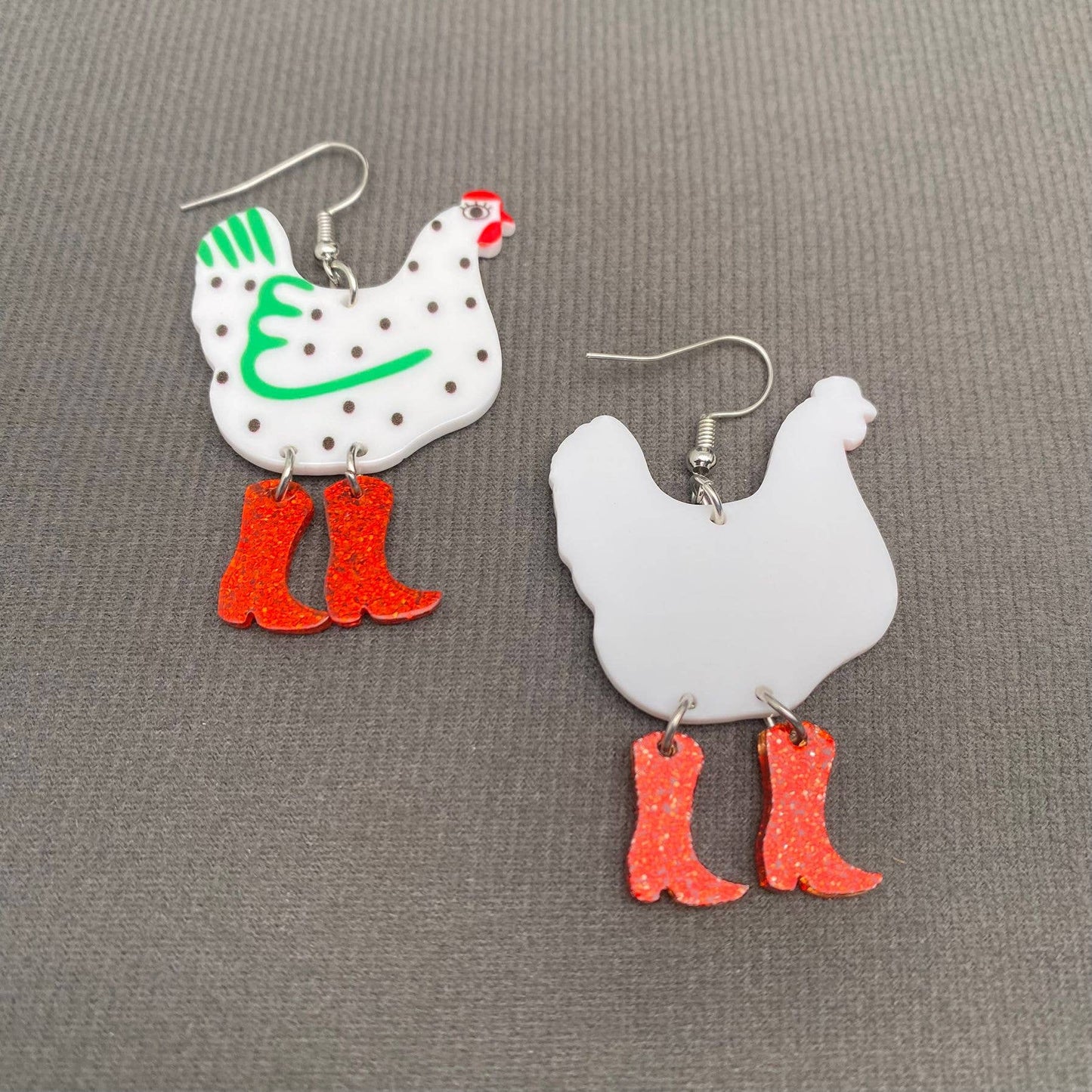 
                  
                    Hen in Western Boots Acrylic Dangle Earrings
                  
                