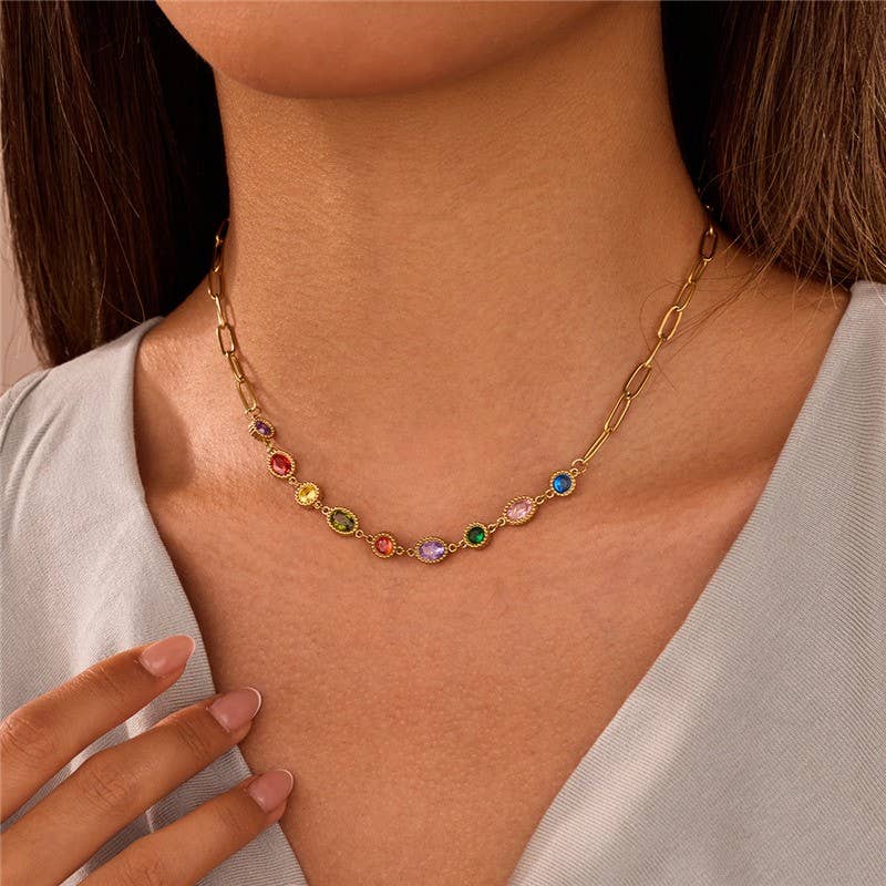 
                  
                    Vintage Style Gems on Paperclip Necklace
                  
                