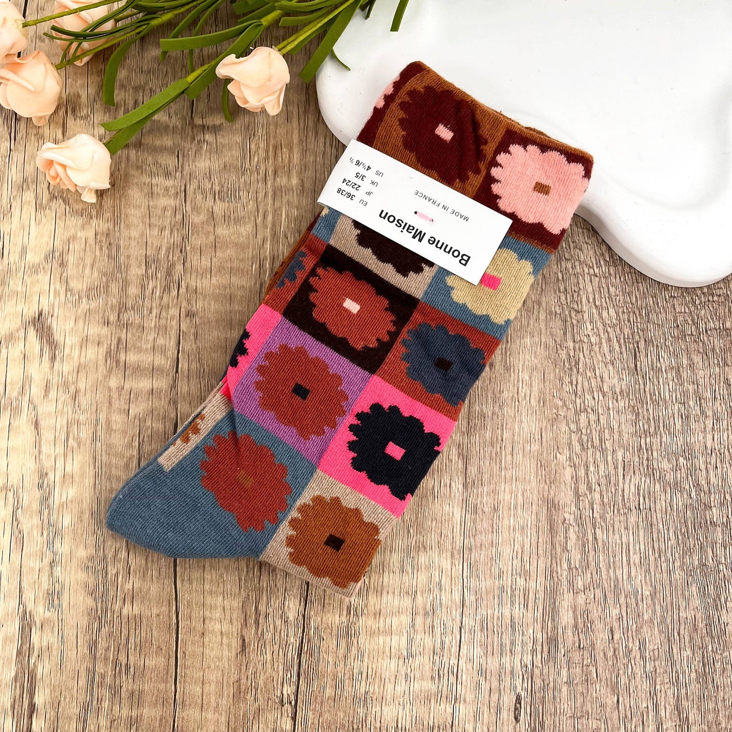 
                  
                    Floral Checkered Mid-Calf Socks
                  
                