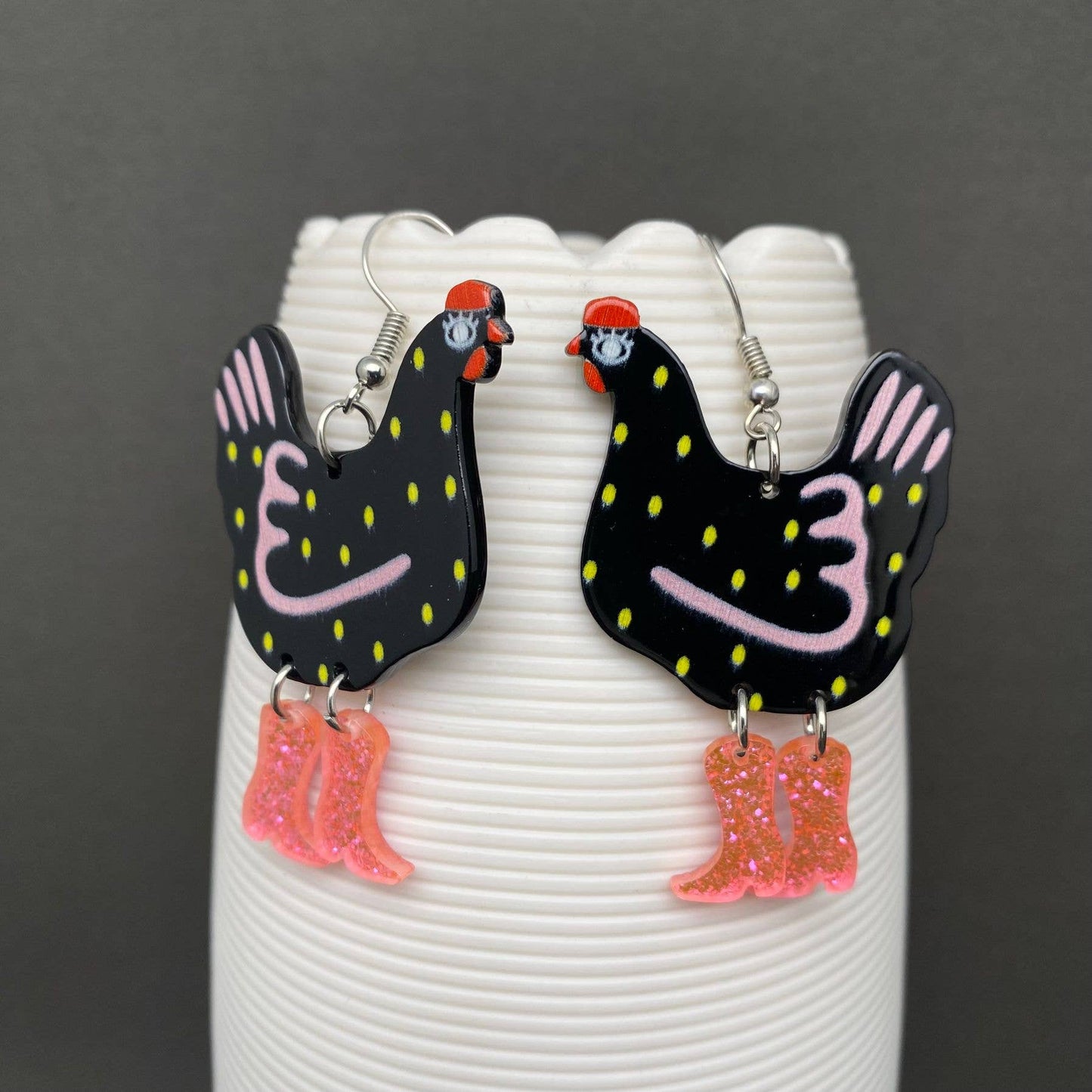 
                  
                    Hen in Western Boots Acrylic Dangle Earrings
                  
                