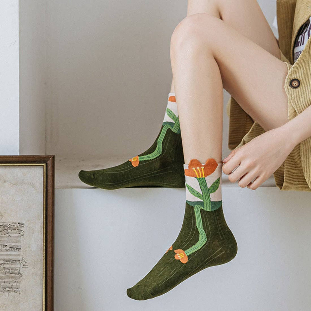 Peek-a-Boo Flower Mid-Calf Socks