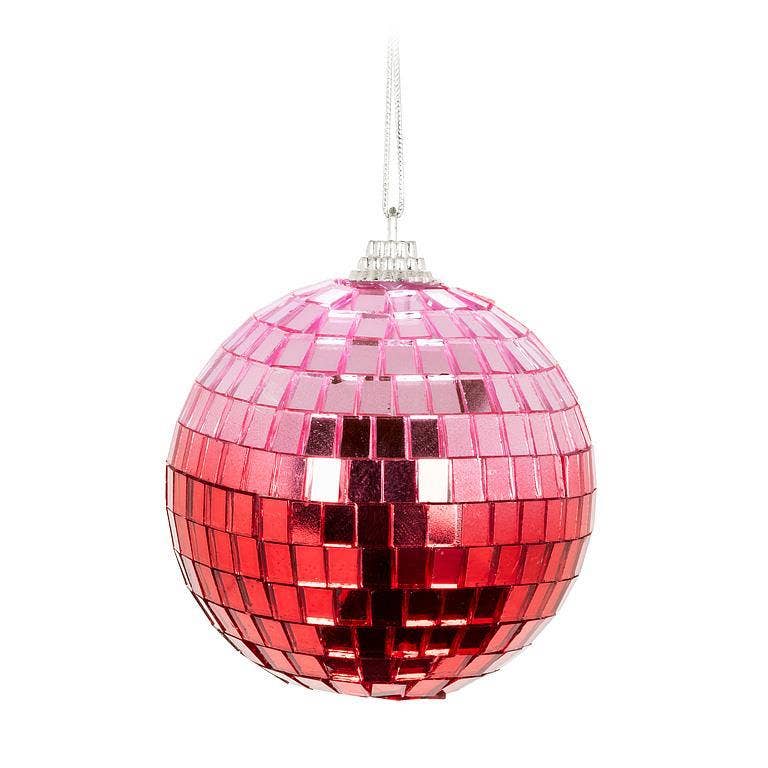 Pink & Red Ombre Mirror Ball Disco Ornament