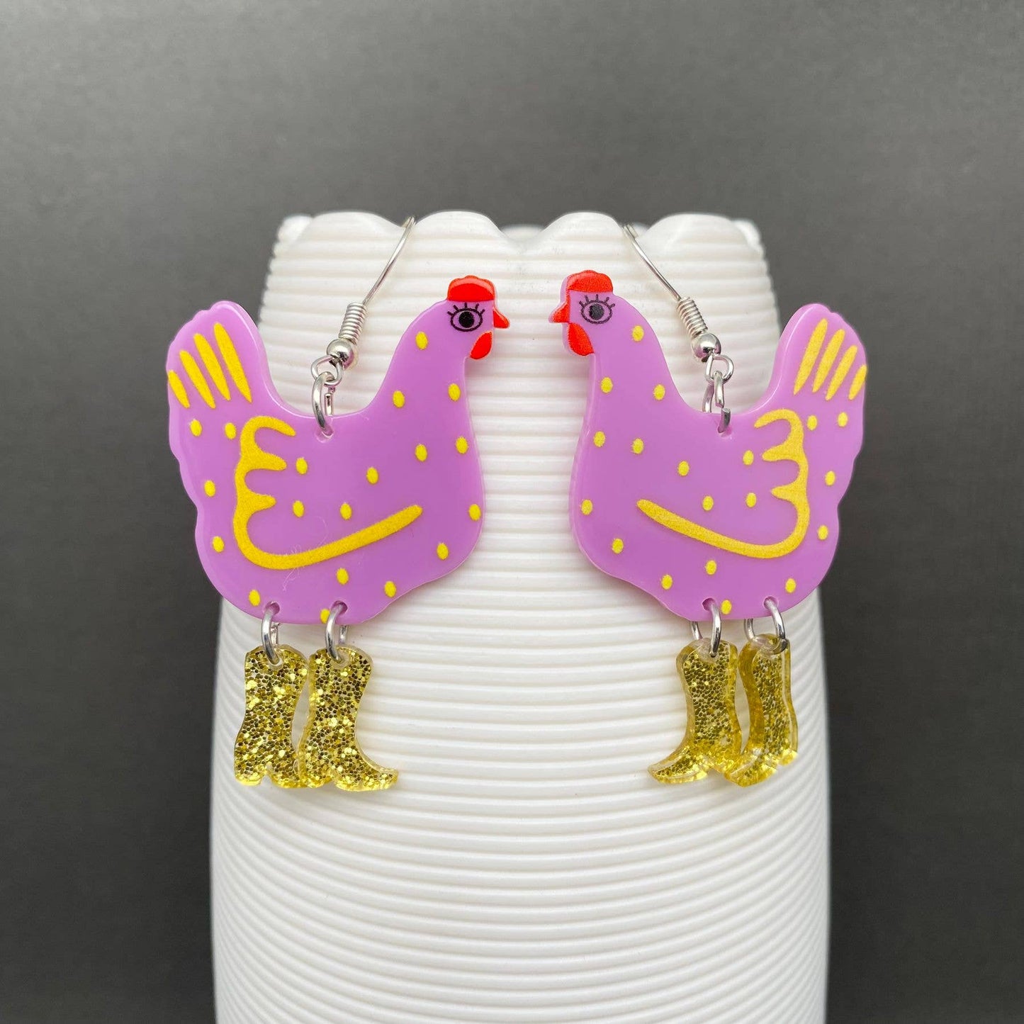 
                  
                    Hen in Western Boots Acrylic Dangle Earrings
                  
                