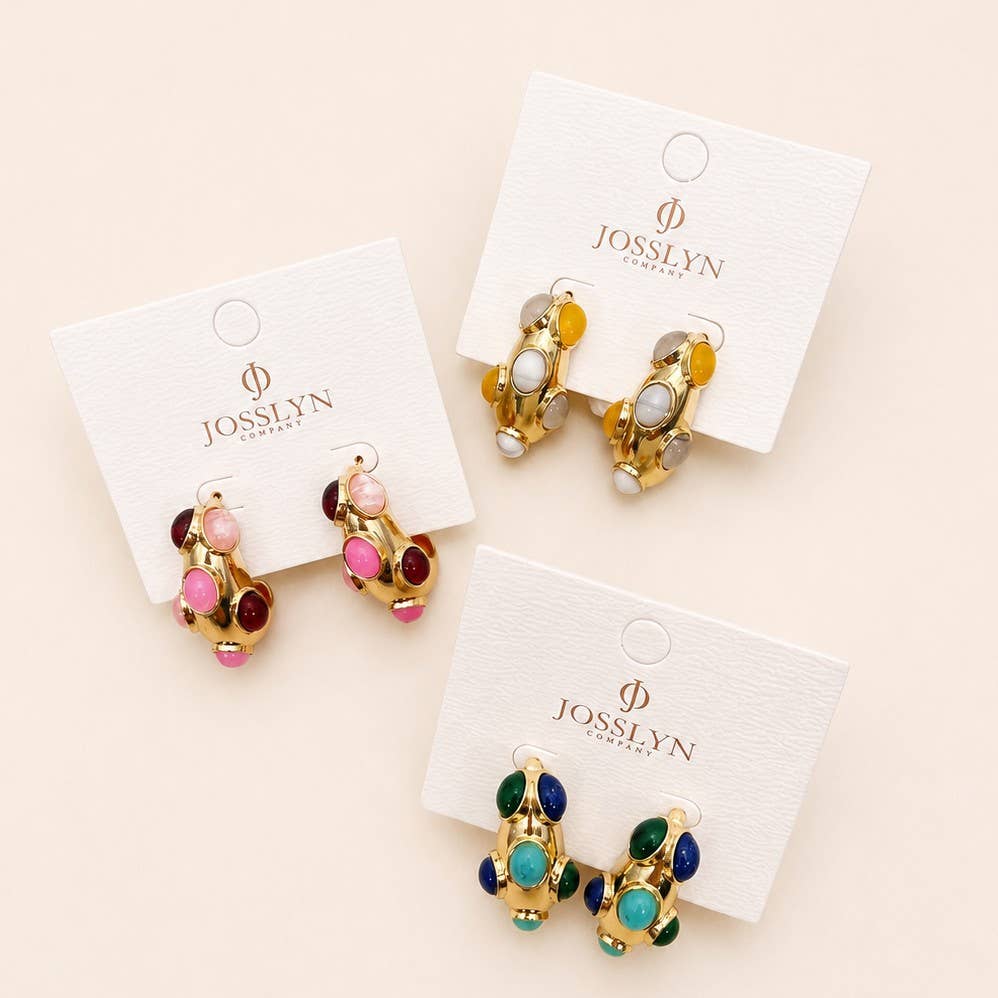 
                  
                    Cabochon Inlayed Chunky Crescent Hoop Earrings
                  
                