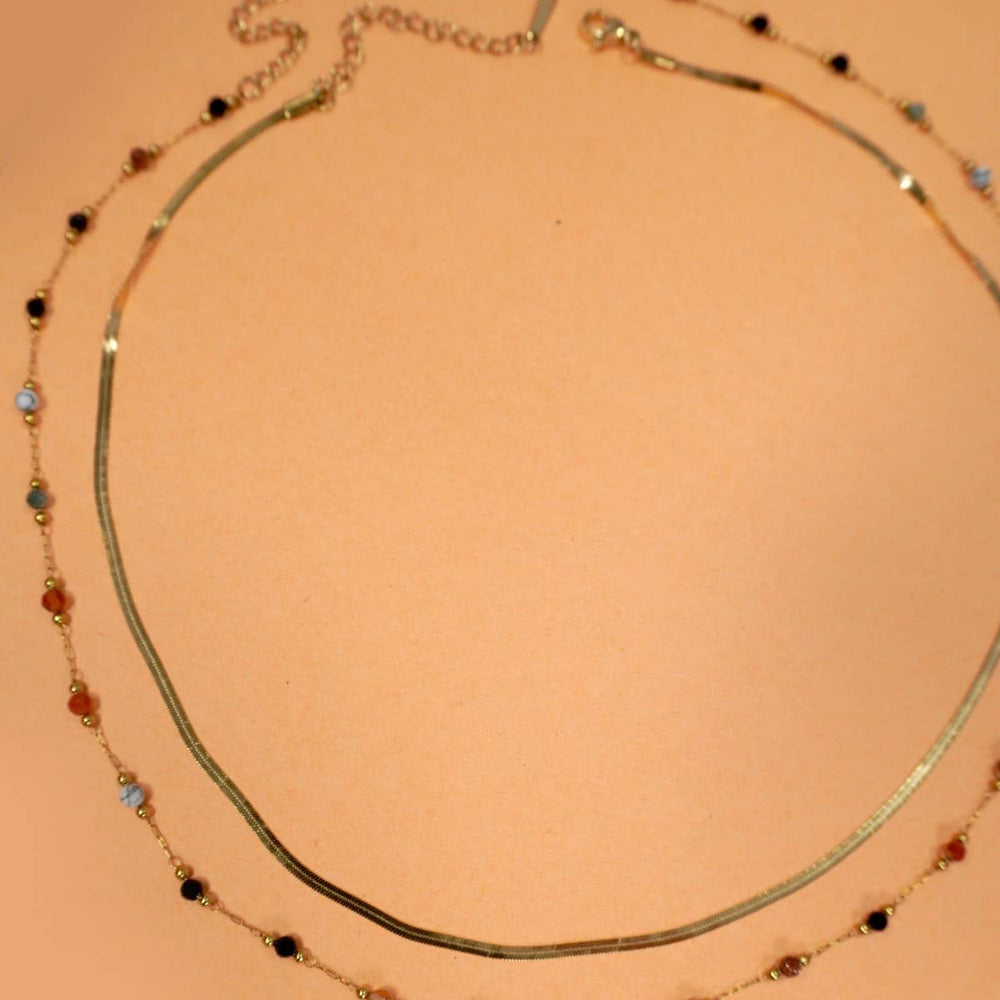 
                  
                    Flat Snake and Autumnal Beaded Necklace
                  
                
