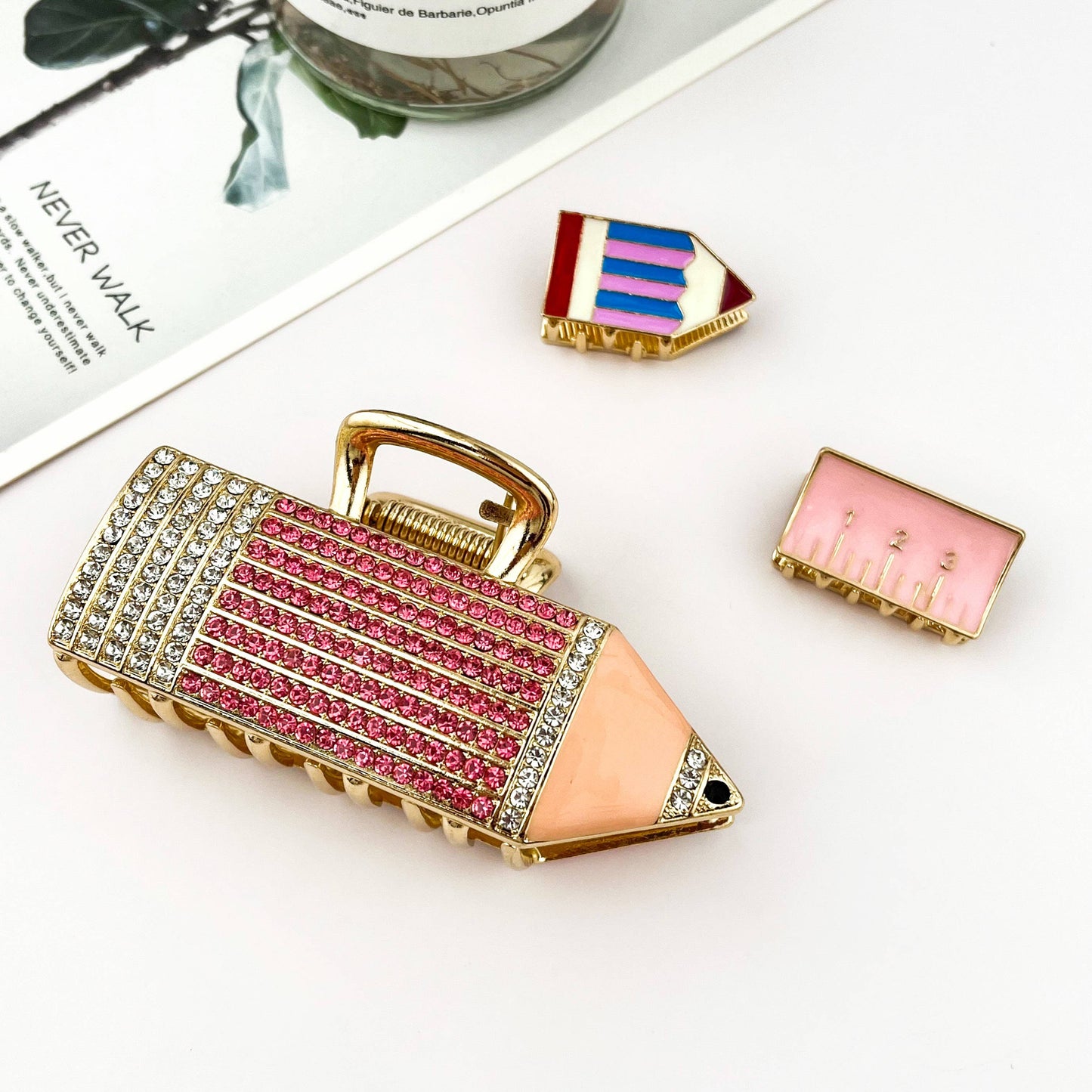 
                  
                    Rhinestone and Enamel Back to School Hair Claws
                  
                