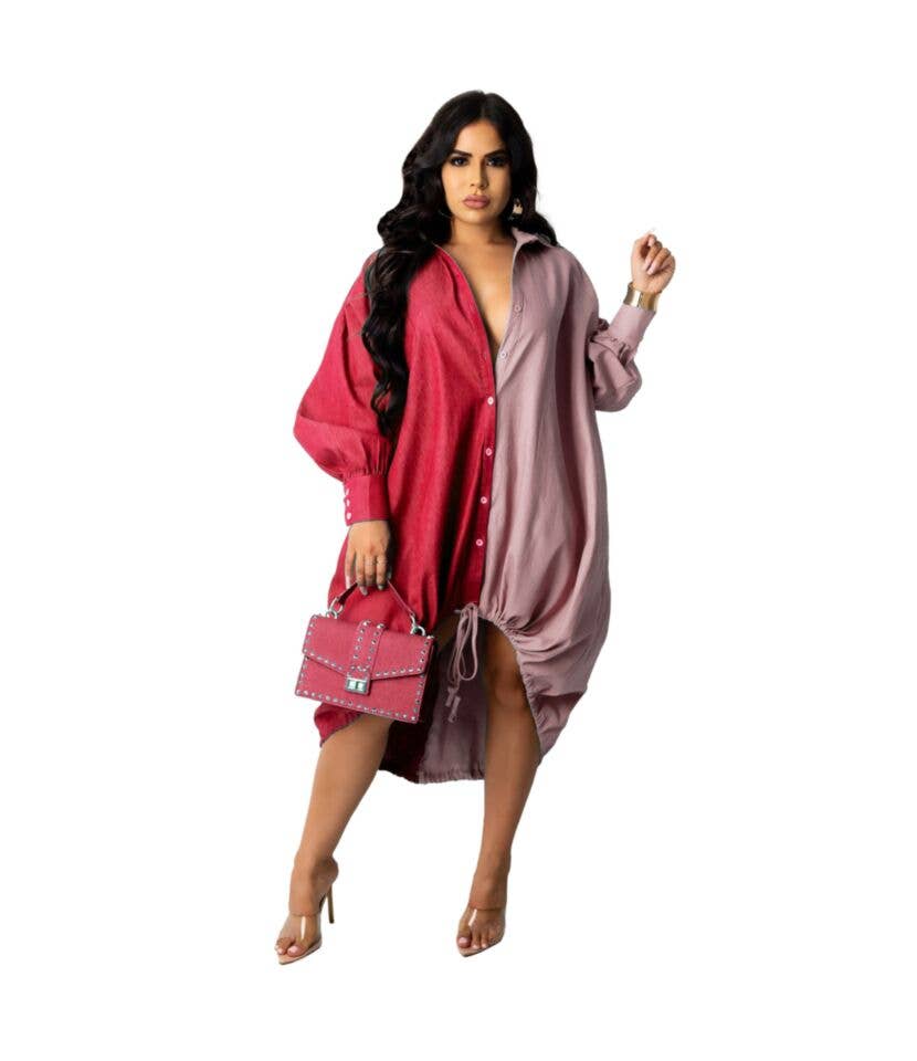 Color Blocked Denim Shirt Dress