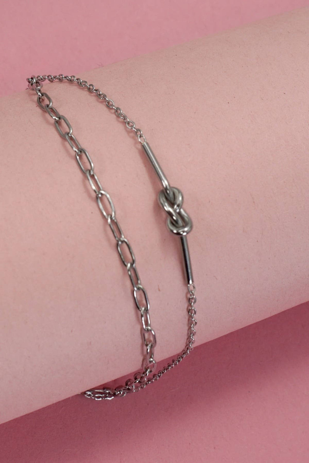 Silver Knot Two Chain Bracelet