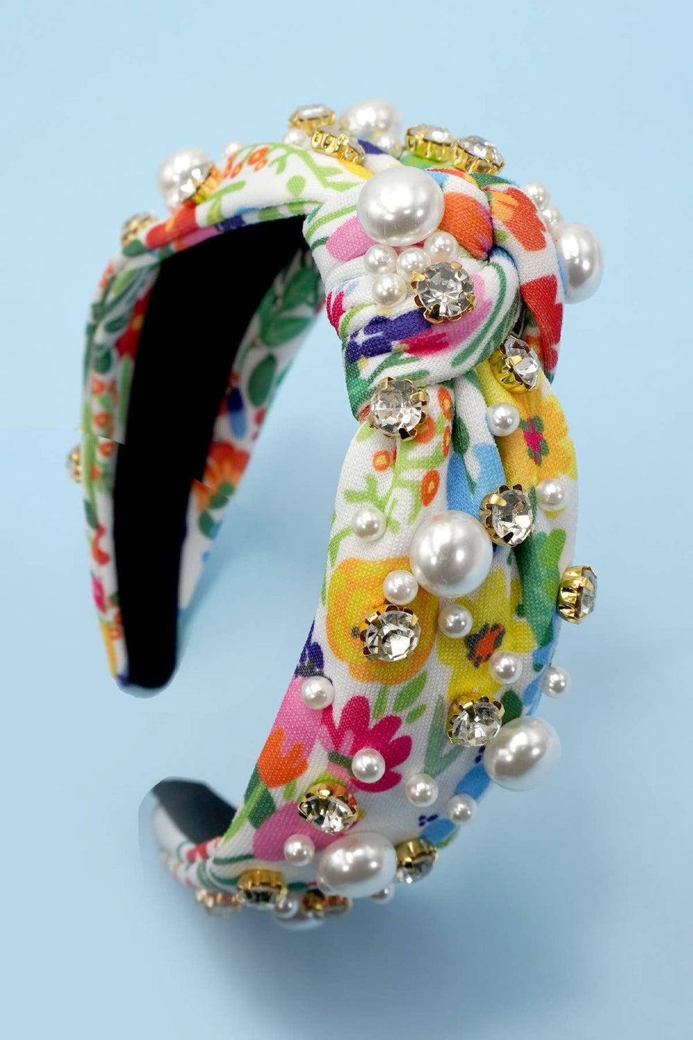 Pearl Embellished Top Knot Floral Headband