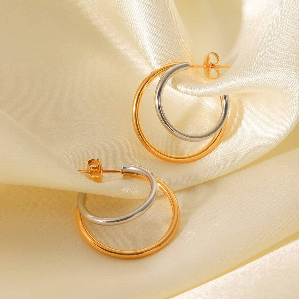 Two Tone Crescent Hoop Earrings