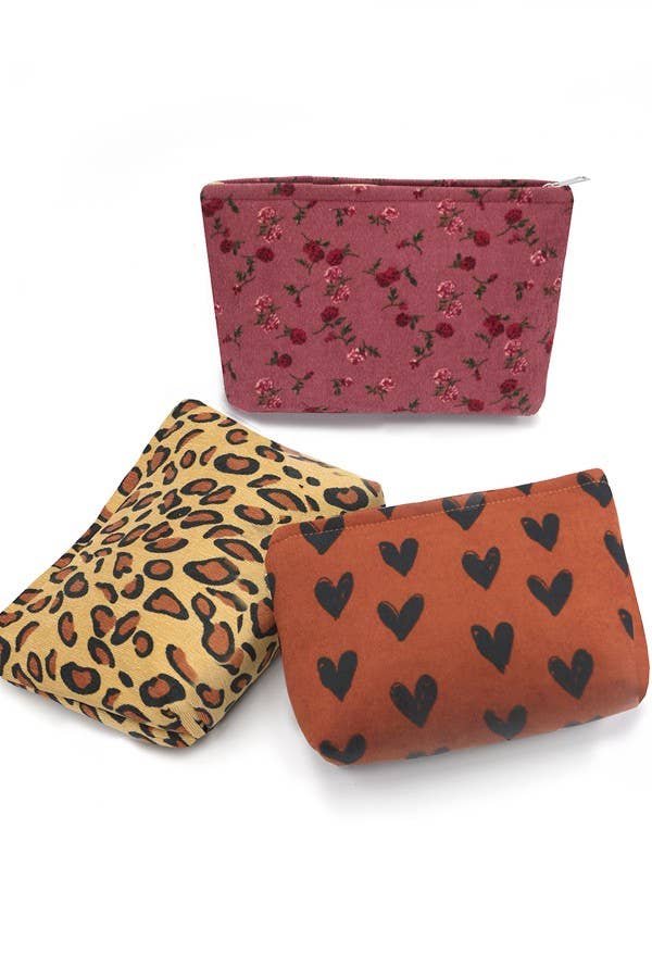 Printed Patterned Corduroy Zip Pouch