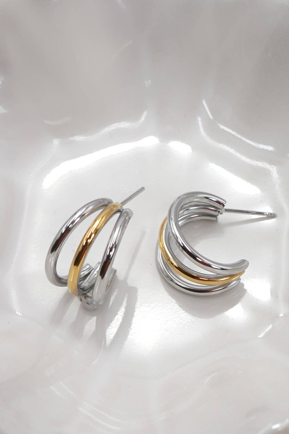 Two Tone Triple Cuff Earrings