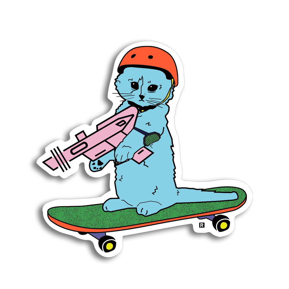 Skateboard Gary With A Raygun Die-Cut Sticker