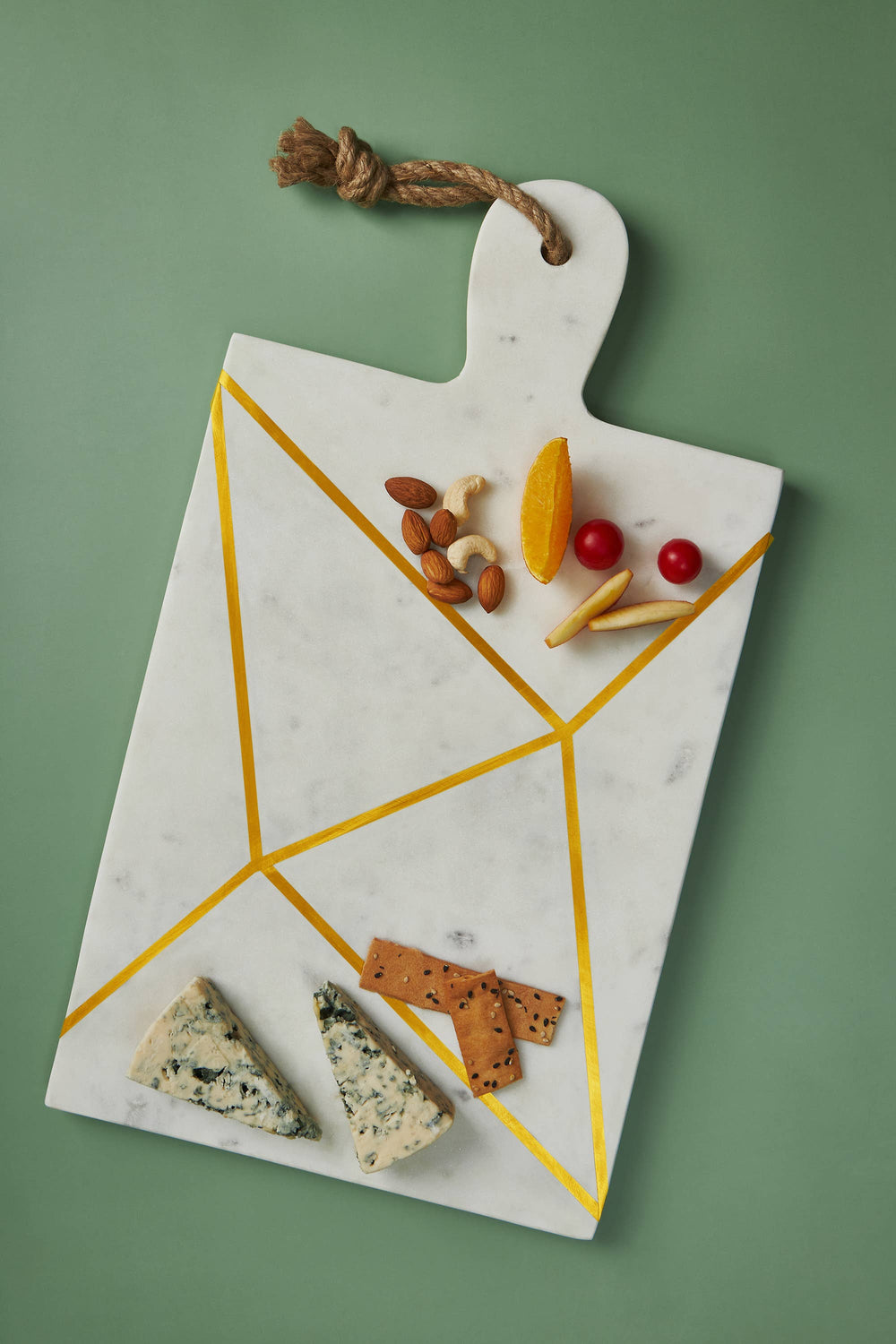 Marble with Brass Inlay Geometric Paddle Cheeseboard