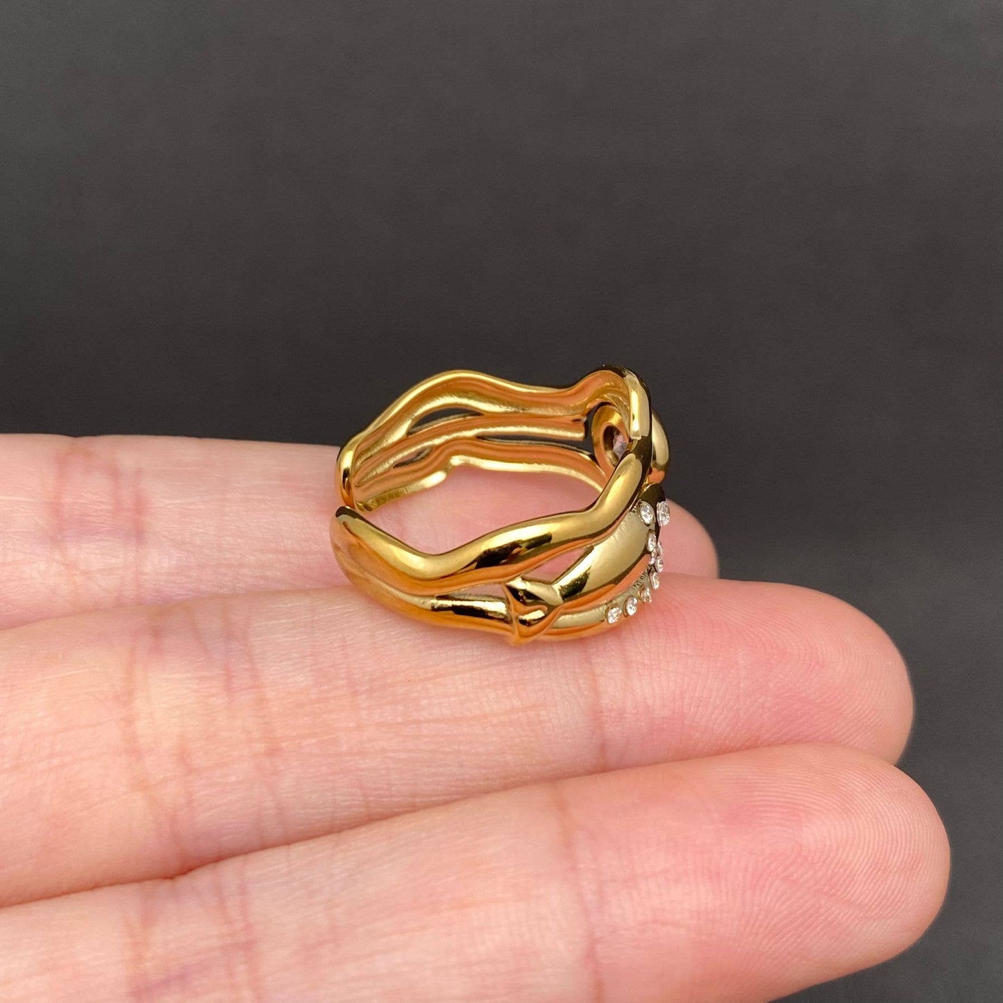 
                  
                    Zircon Inlaid Squiggly Fish Ring
                  
                