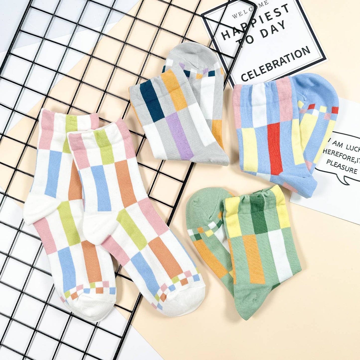 
                  
                    Color Block Tall Checkered Socks
                  
                
