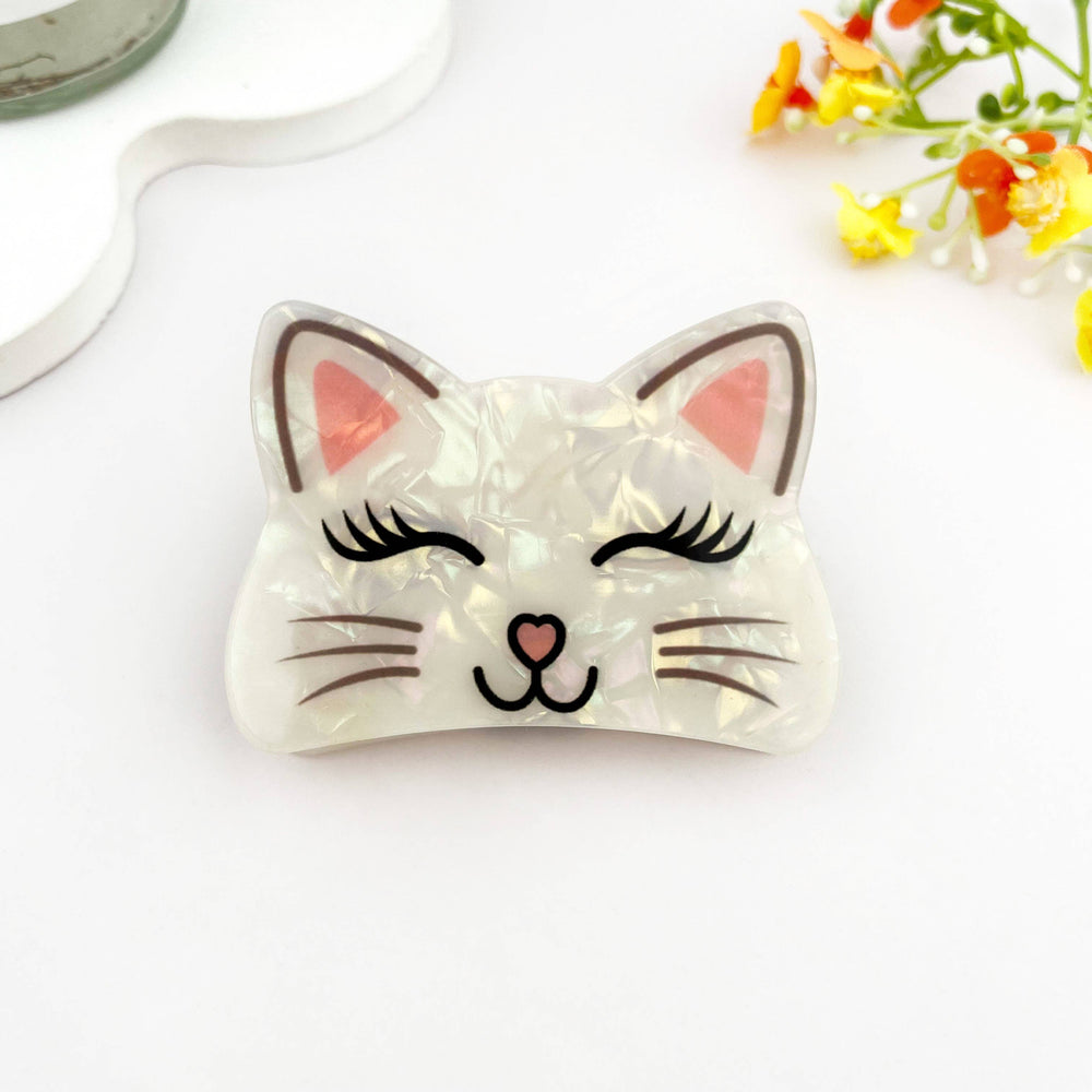 Happy Cat Face Pearly Hair Claw